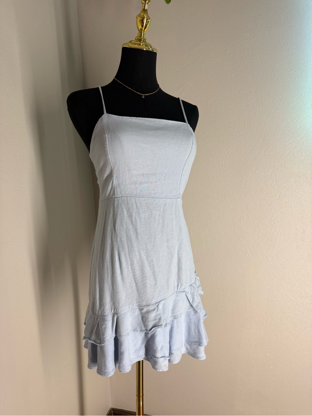 Light Blue Ruffle Hem Spaghetti Strap Dress from Lush